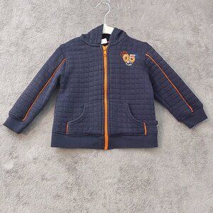 Toddler Boys Navy Quilted Zip-Up Hoodie Jacket Sports Theme